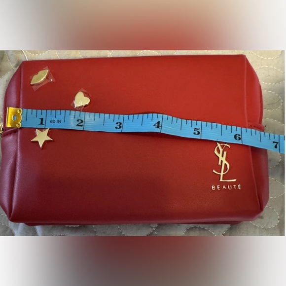 YSL Red Beaute Makeup Bag/Pouch W/Gold Charms - Picture 10 of 11